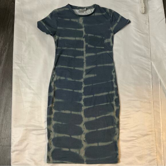 ASOS Blue Tie Dye Bodycon Crewneck T-shirt Dress  4 Comfy Cozycore Hippie Casual - Picture 3 of 9